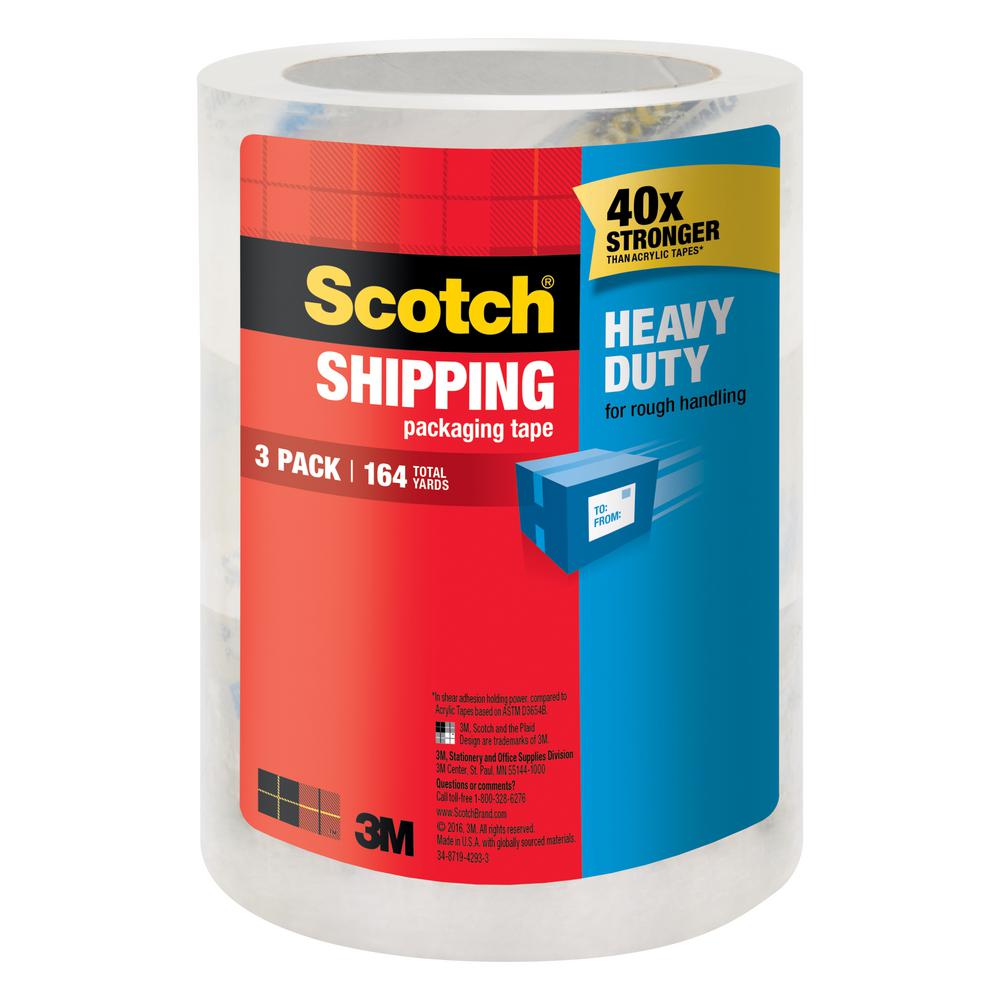3M Scotch 1.88 inch x 54.6 yds. Heavy Duty Shipping Packaging Tape (3-Pack) by 3M