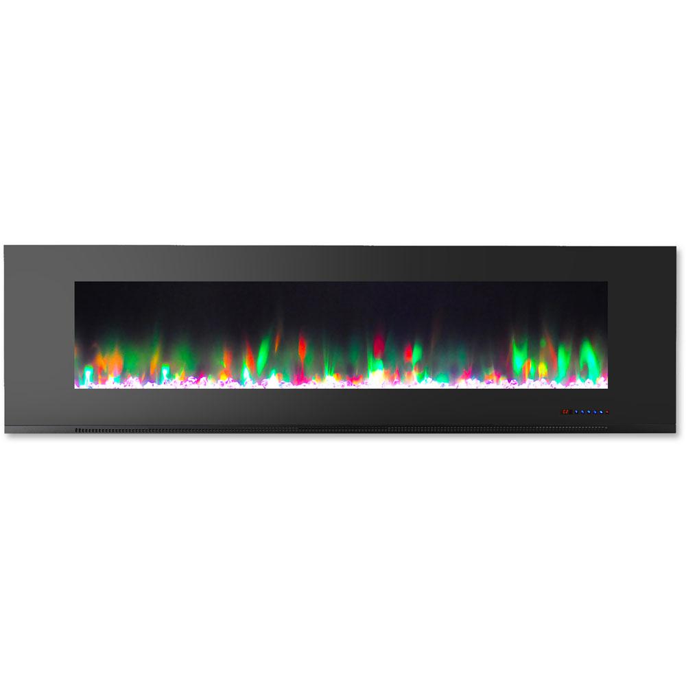 Wall-Mount Electric Fireplace in Black with Multi-Color Flames and Crystal Rock Display Cambridge CAM72WMEF-1BLK 72 In