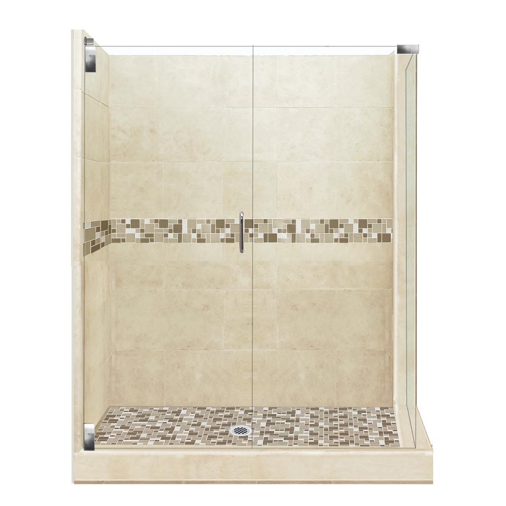 American Bath Factory Tuscany Grand Hinged 42 In X 48 80 Left Hand Corner Shower Kit Brown Sugar And Chrome Hardware