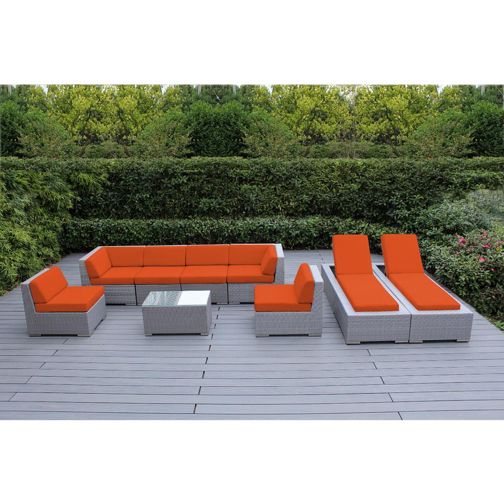 Ohana Depot Ohana Gray 8 Piece Wicker Patio Seating Set With Supercrylic Orange Cushions Pn0804gr Or The Home Depot