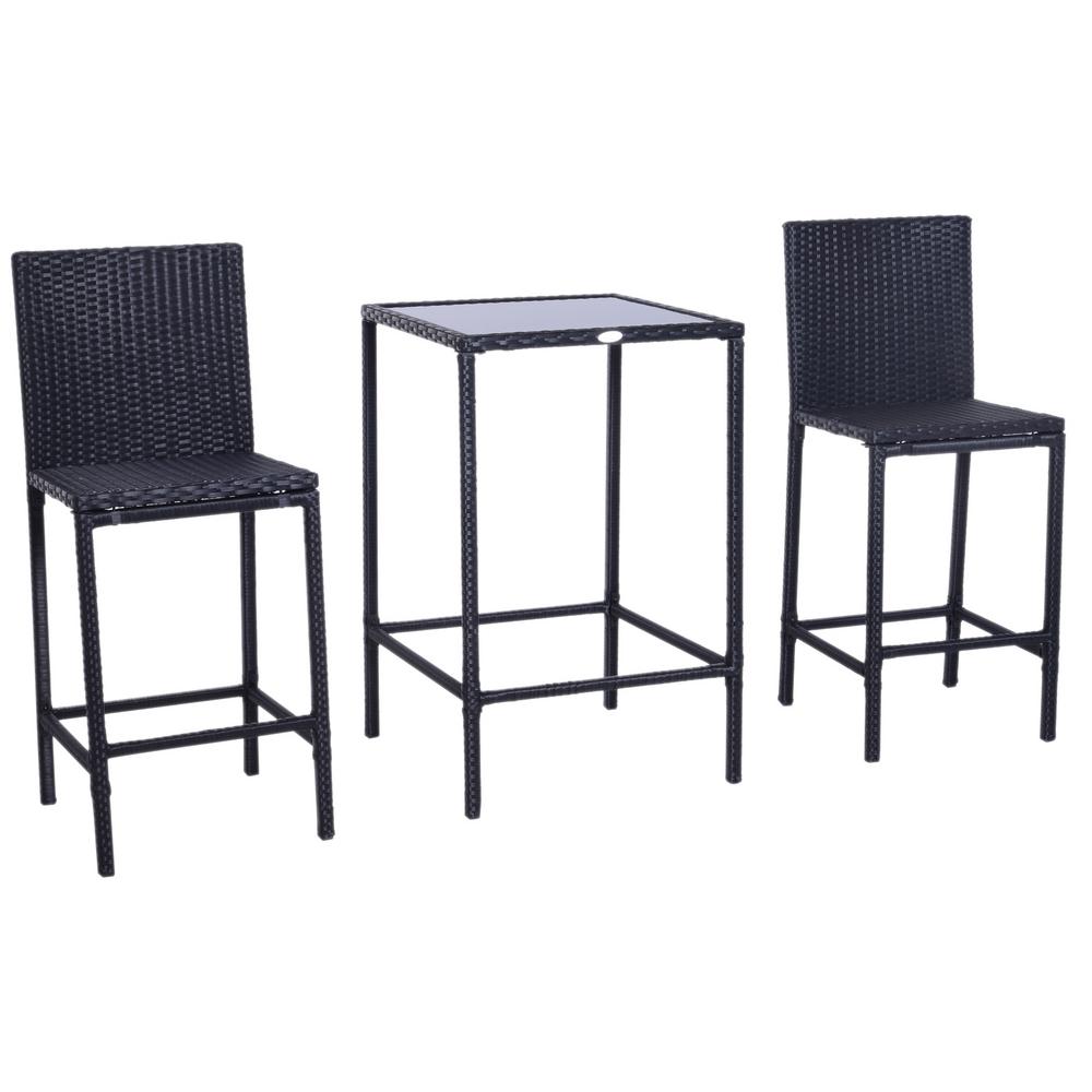 Outsunny 3Piece Outdoor Patio Metal, Wicker, and Glass Top Bistro
