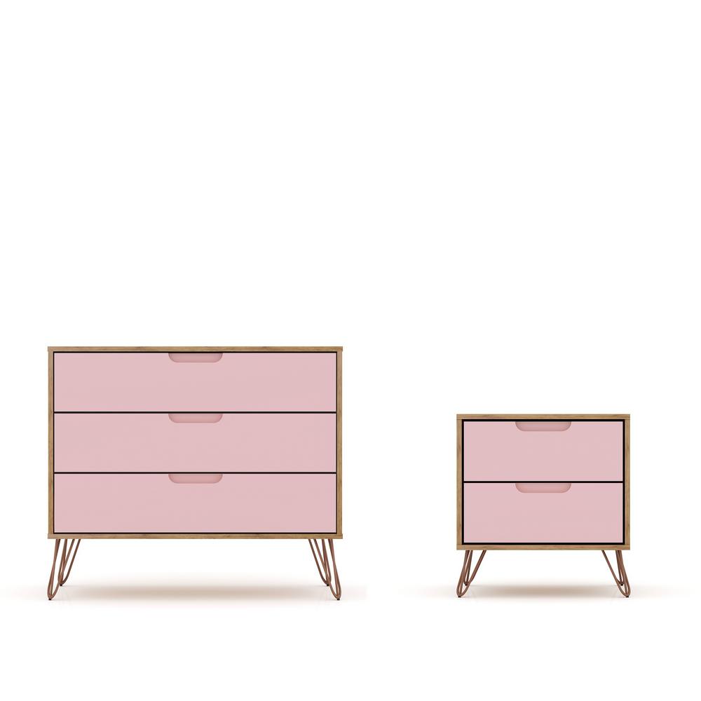 Luxor Intrepid 5 Drawer Nature And Rose Pink Mid Century Modern Dresser And Nightstand Set Of 2 104hd7 The Home Depot