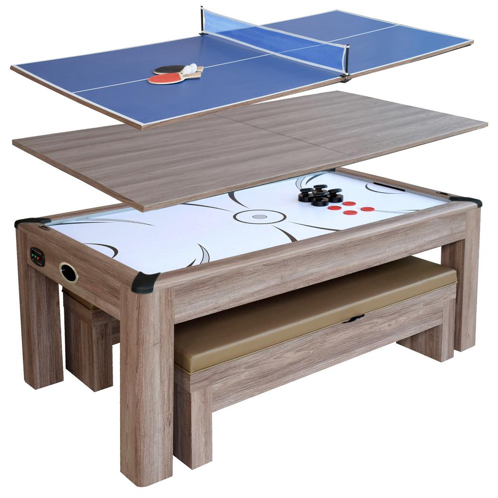 Hathaway Driftwood 7 Ft Air Hockey Table Combo Set With Benches