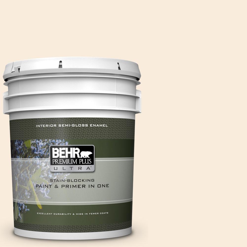 BEHR Premium Plus Ultra 5 gal. 70 Linen White SemiGloss Enamel Interior Paint and Primer in