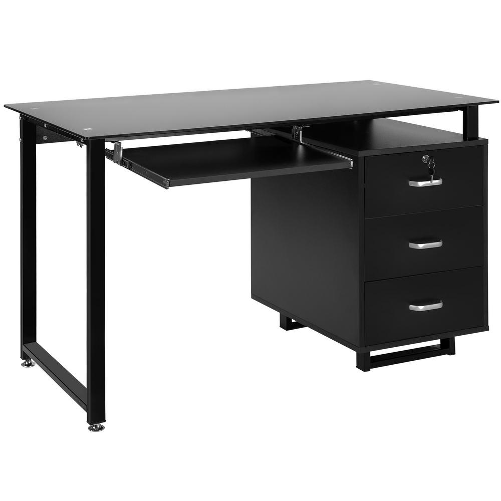 Black Furniture Flash Furniture Glass Computer Desk With Pull Out