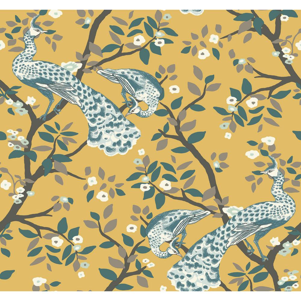 Peacock Plume Wallpaper, Canary Yellow