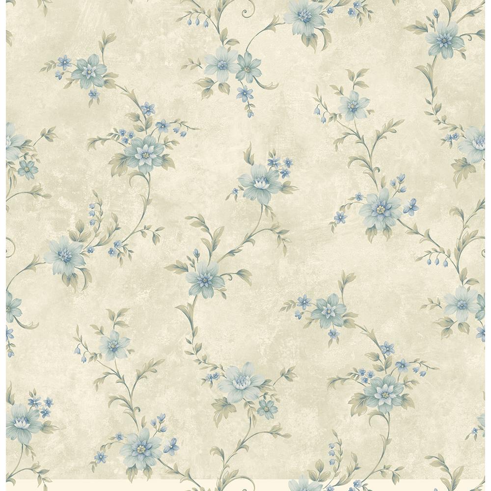 Chesapeake Elizabeth Aqua Floral Trail Wallpaper-CG11334 - The Home Depot