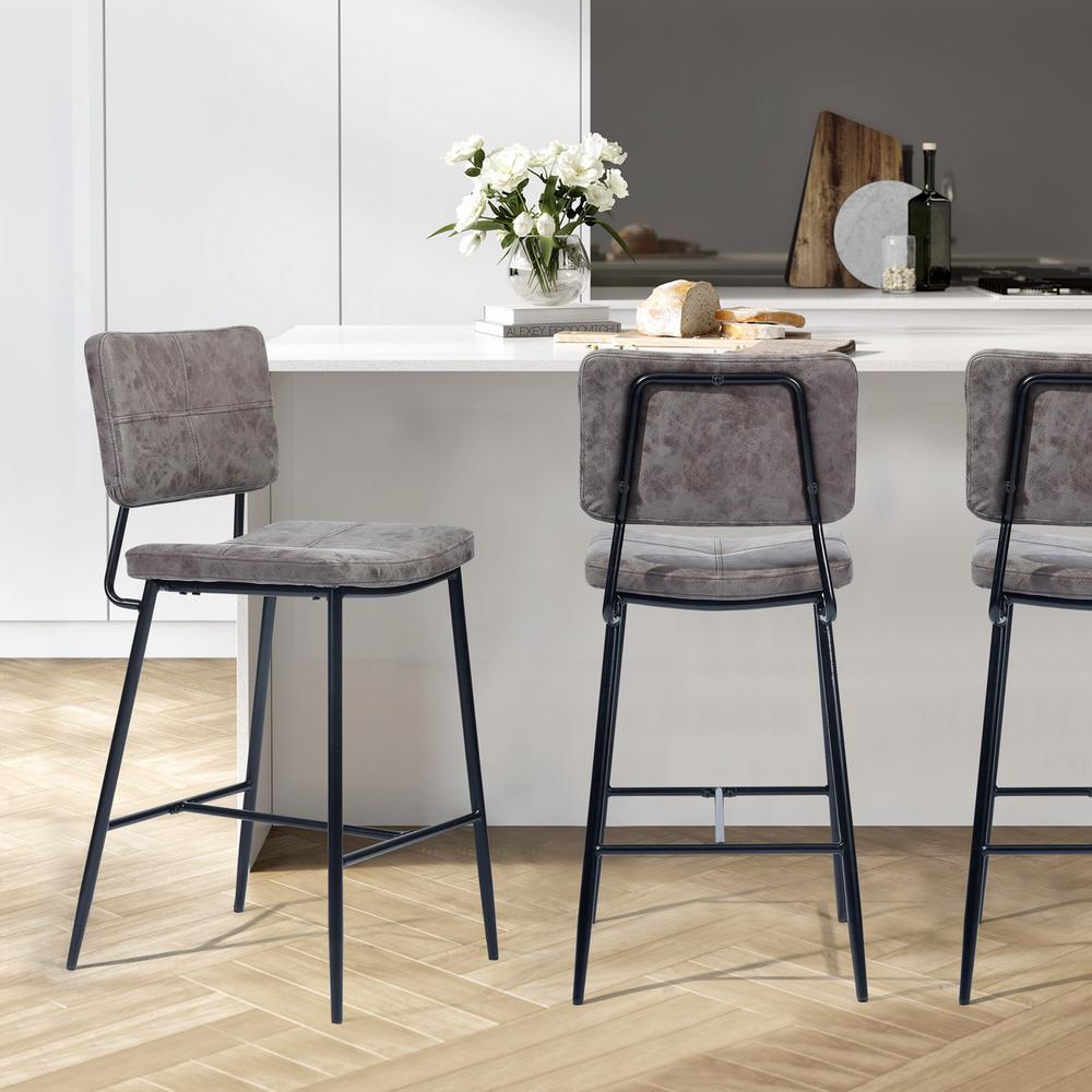 FurnitureR Grey Faux-Leather Upholstered Backrest Kitchen ...