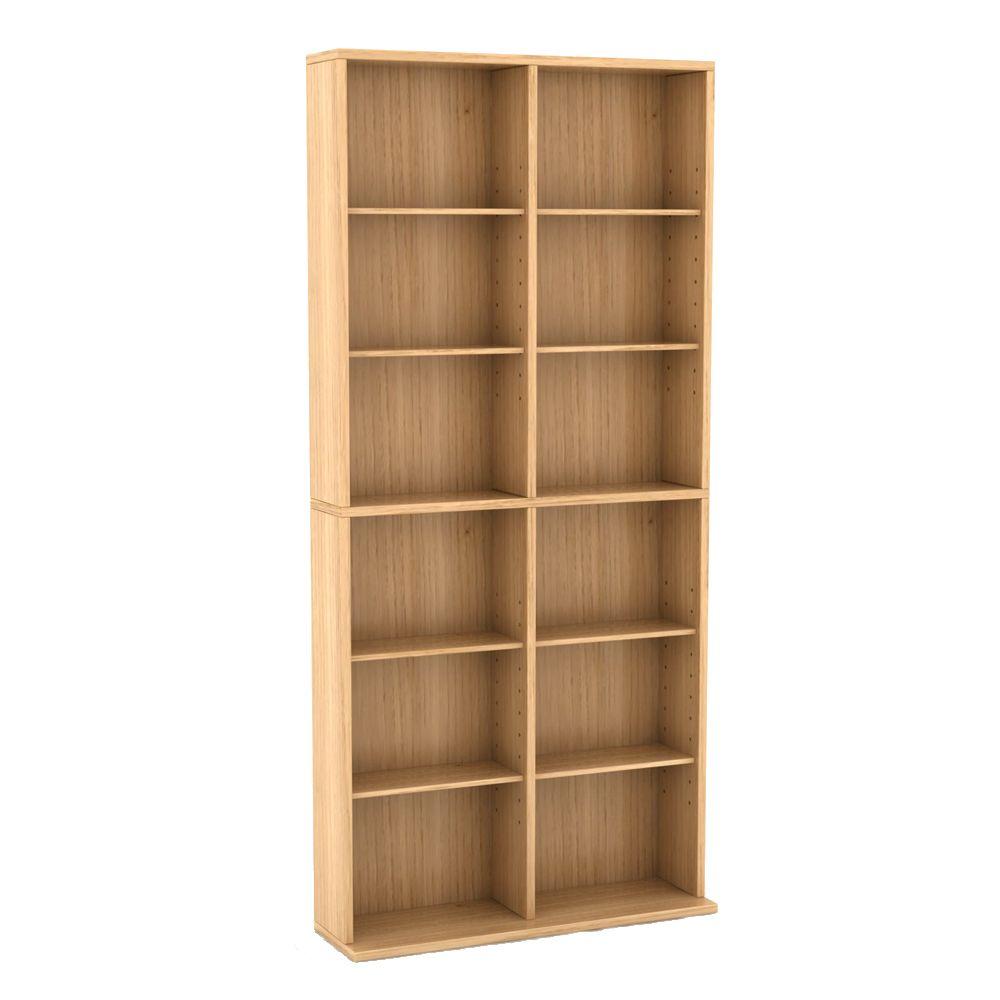 Atlantic 54"x25" Oskar 464 Adjustable Shelf Wood Media Storage Wall Bookcase (464 CDs, 228 DVDs, 276 BluRays), Maple