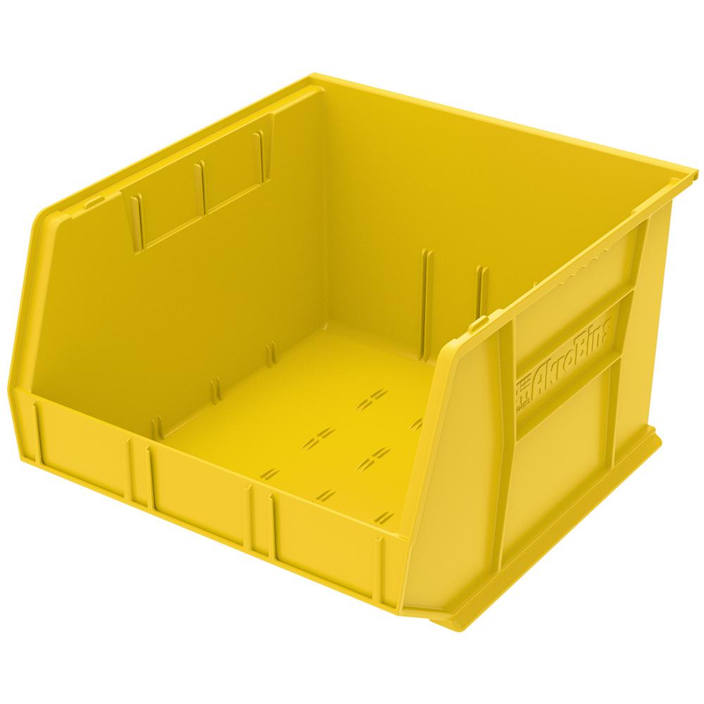 Akro-Mils AkroBin 16.5 in. 75 lbs. Storage Tote Bin in Yellow with 11 ...