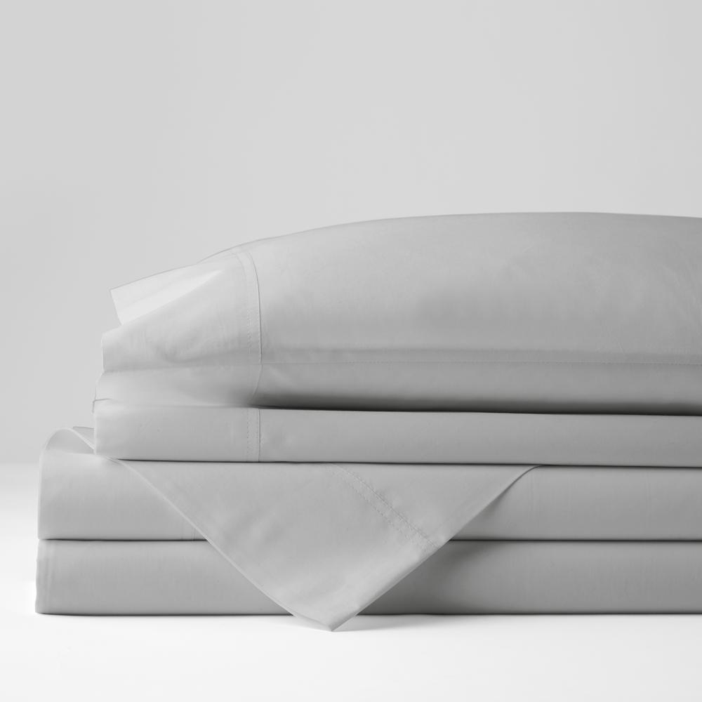 Classic 4-Piece Mineral Gray Solid 210-Thread Count Cotton Percale Queen Sheet Set