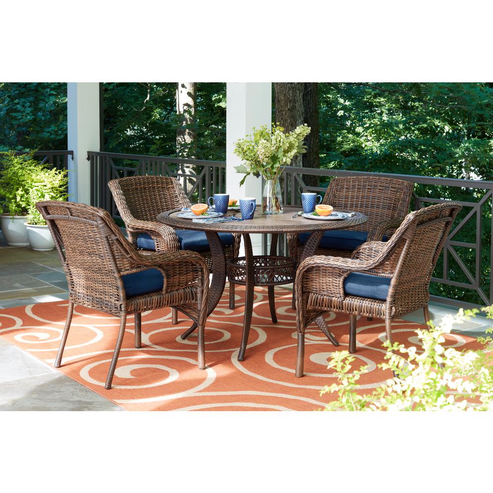 Hampton Bay Cambridge Brown 5-Piece Wicker Outdoor Dining Set with Blue