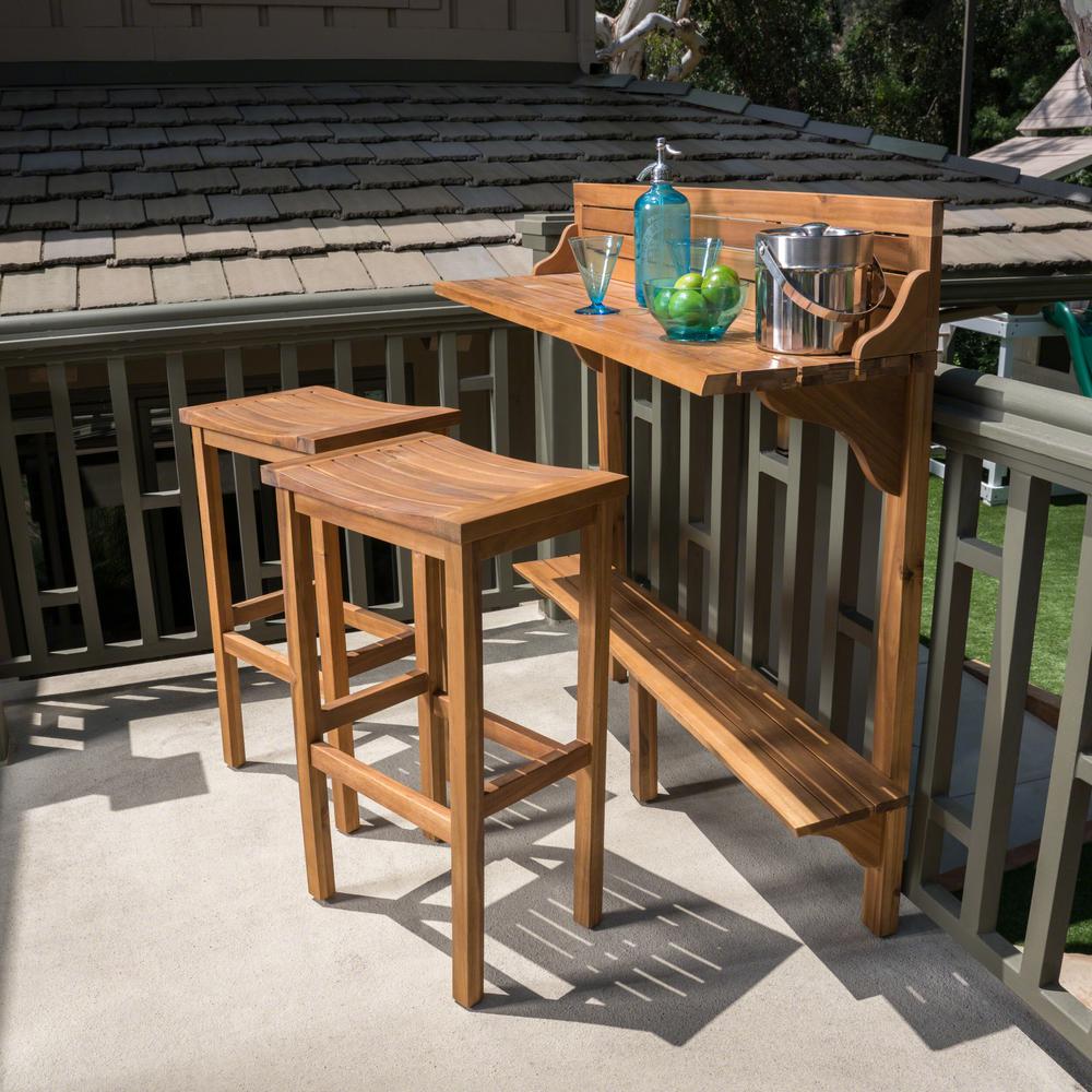 Adelaide Natural Stained 3 Piece Wood Rectangular Outdoor Serving Bar Set