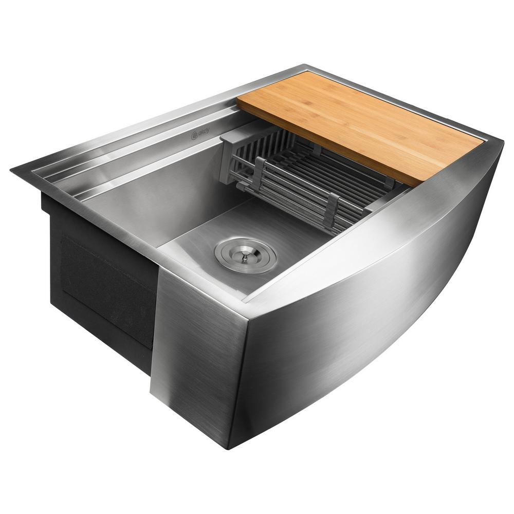 Akdy Handcrafted All In One Apron Mount 30 In X 20 In X 9 In Single Bowl Kitchen Sink In Stainless Steel With Accessories Ks0237 The Home Depot