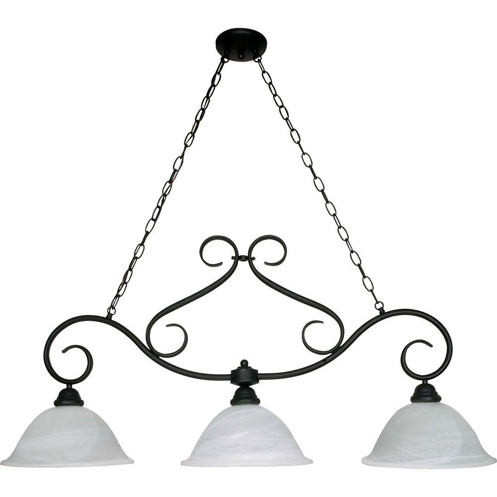 Glomar Adria 3 Light Textured Flat Black Island Pendant With Glomar Adria 3 Light Textured Flat Black Island Pendant With Alabaster Swirl Glass