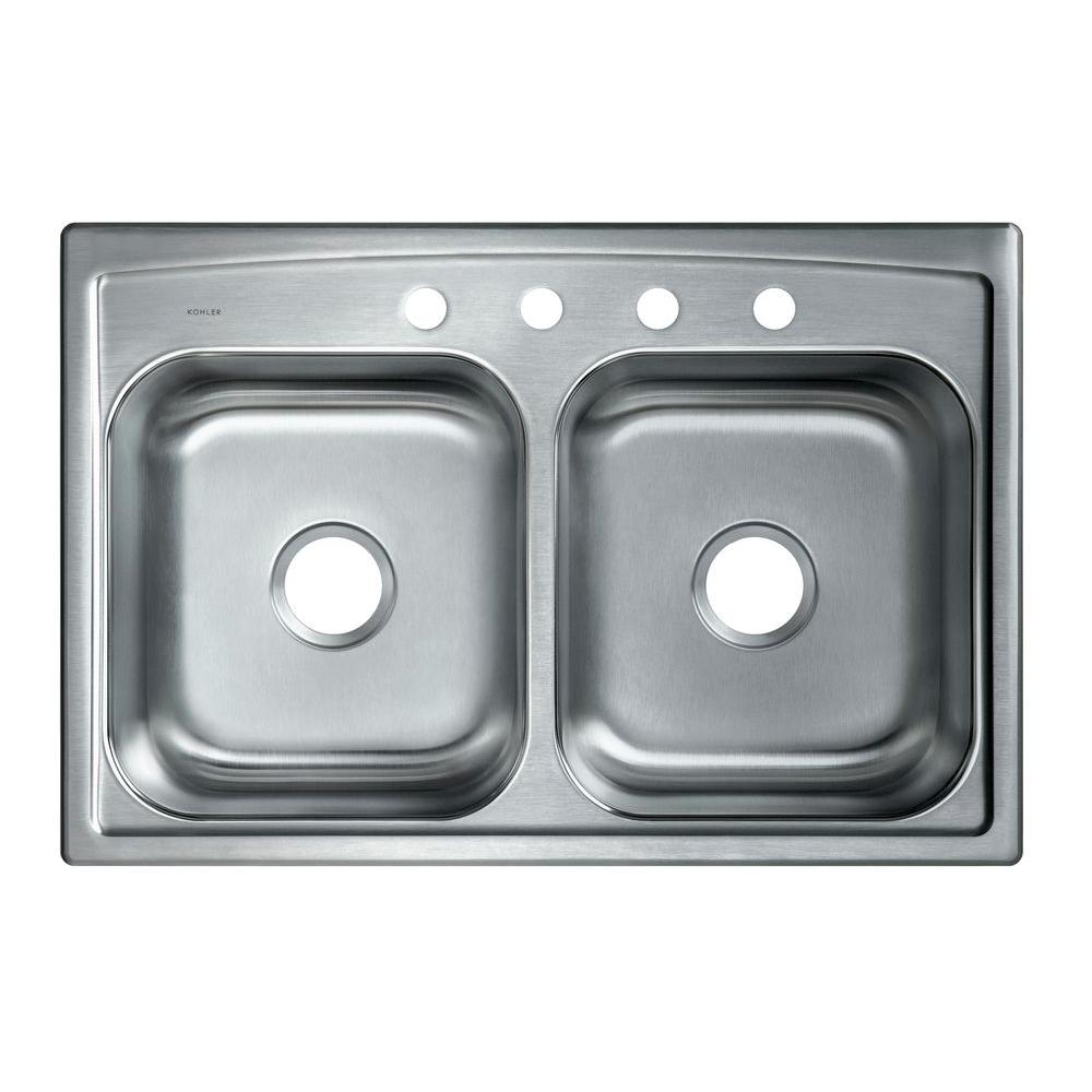 Kohler Toccata Drop In Stainless Steel 33 In 4 Hole Double Bowl Kitchen Sink