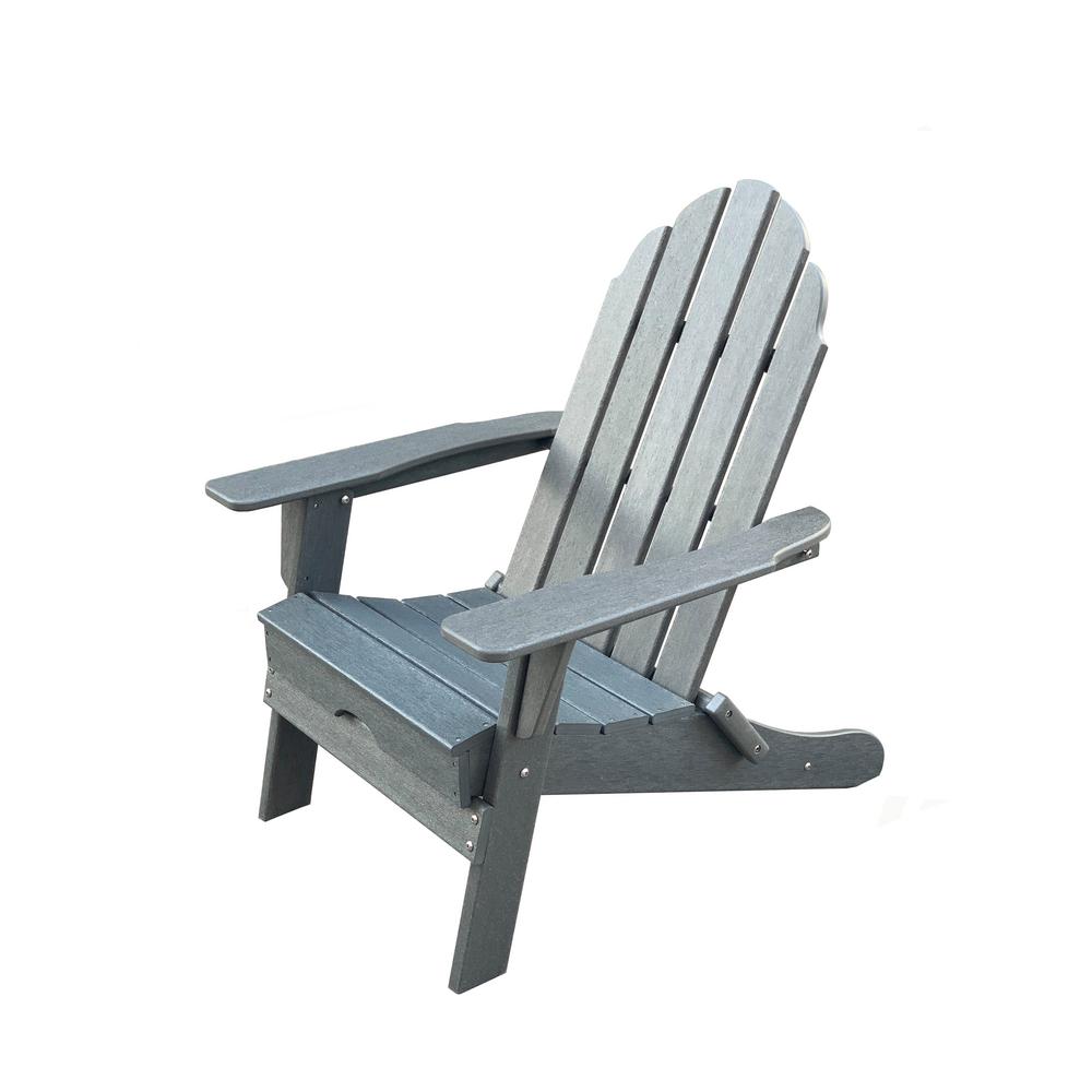 LuXeo Balboa Gray Folding Plastic Poly Outdoor Adirondack ChairLUX