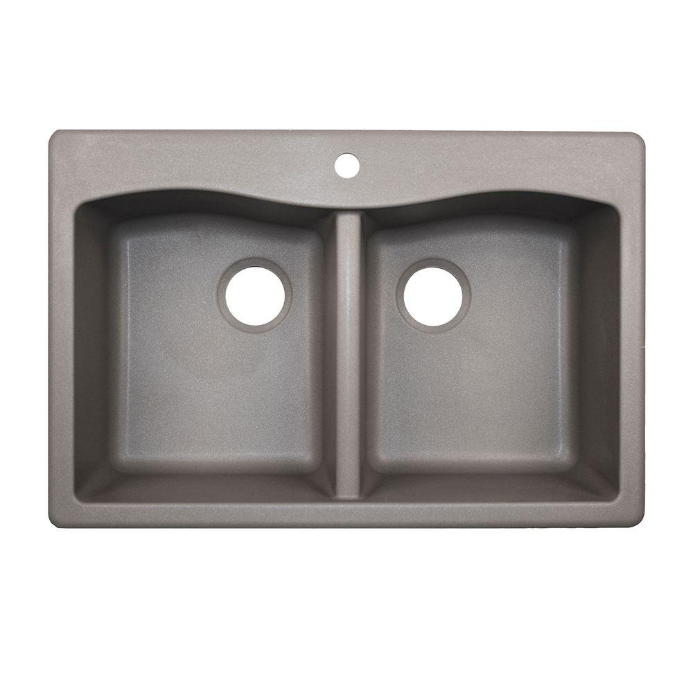 Swan Drop In Undermount Granite 33 1 Hole 50 Double Bowl Swan Drop In Undermount Granite 33 1 Hole 50 Double Bowl Kitchen Sink Metallico Qz03322ed 173 The Home Depot