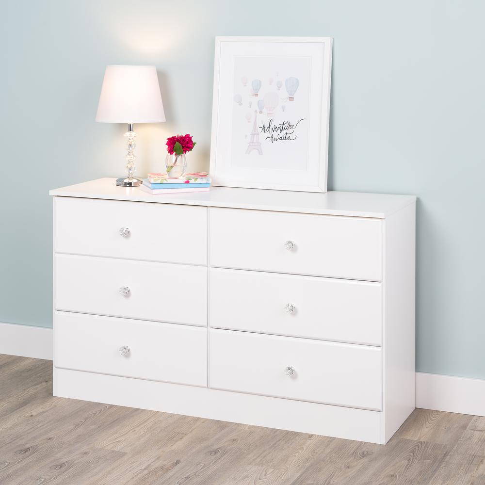 Astrid 6 Drawer Dresser with Crystal Knobs White - Prepac