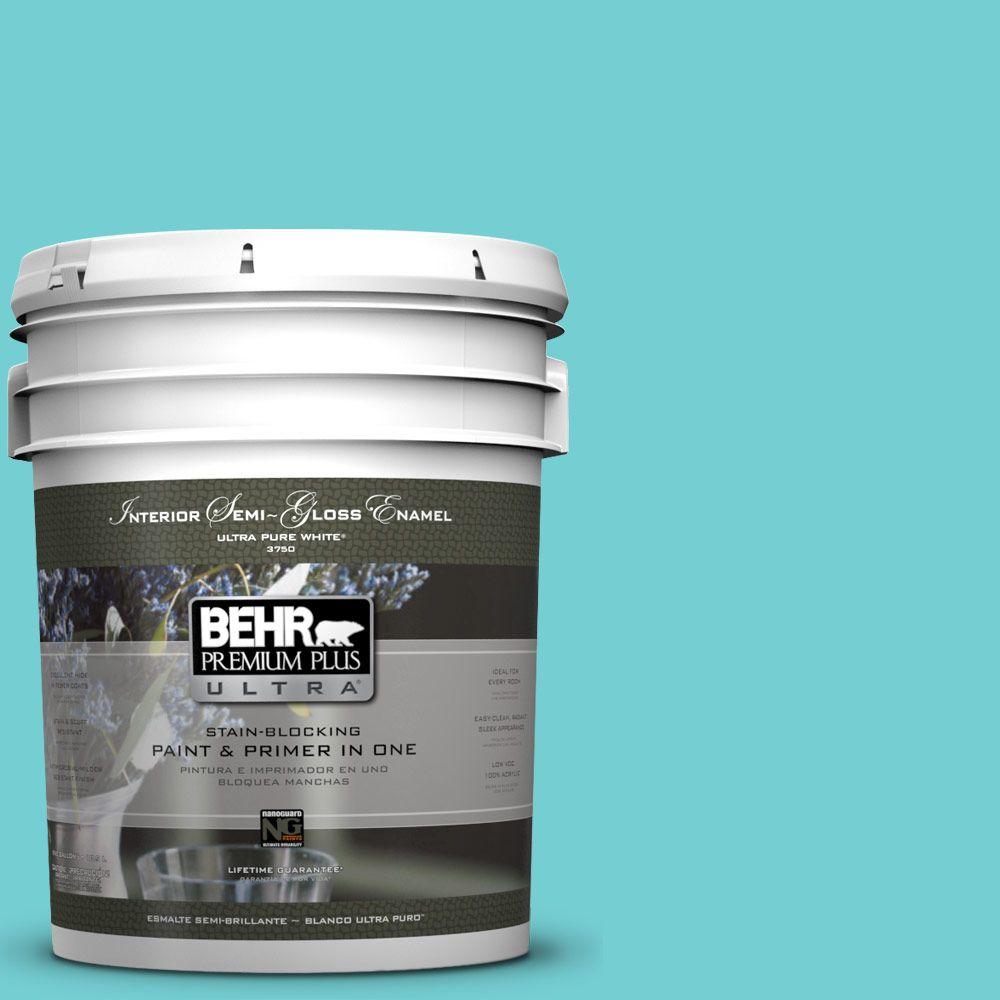 Behr Premium Plus Ultra 5 Gal P460 3 Soft Turquoise Semi Gloss Enamel Interior Paint 375405