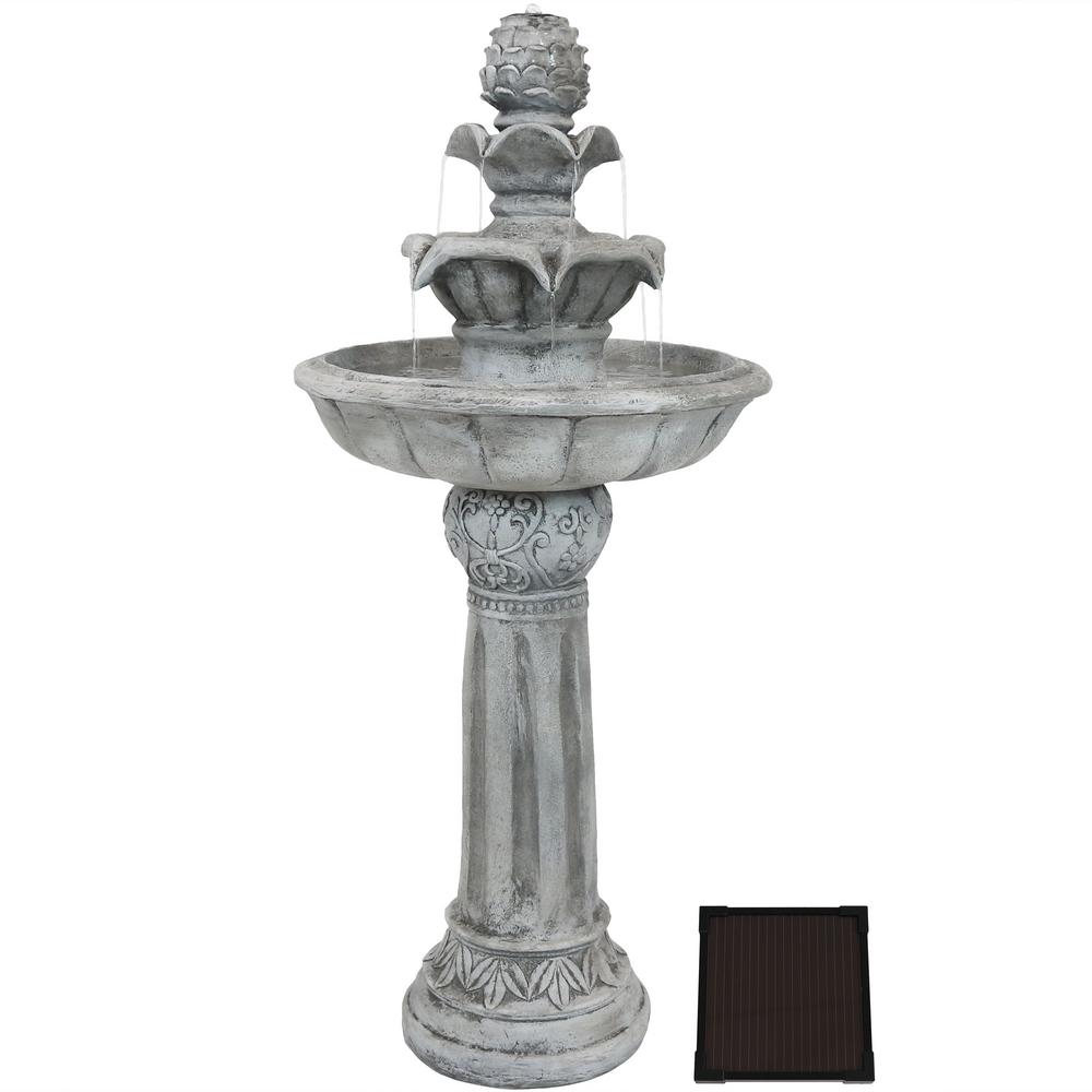 Sunnydaze Decor 42 In White Ornate Elegance Tiered Outdoor Solar On Demand Water Fountain With Led Light