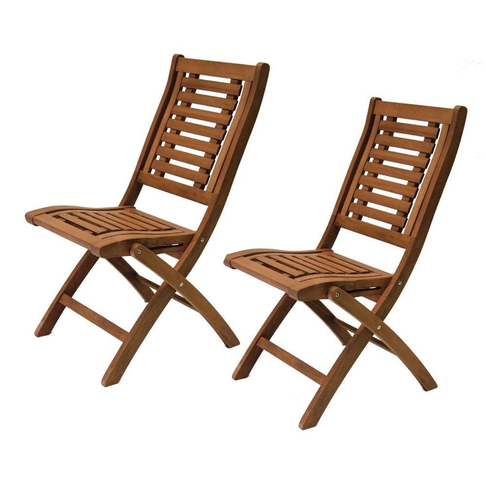 Outdoor Interiors Patio Furniture Outdoors The Home Depot Folding Eucalyptus Outdoor Dining Chair 2 Pack