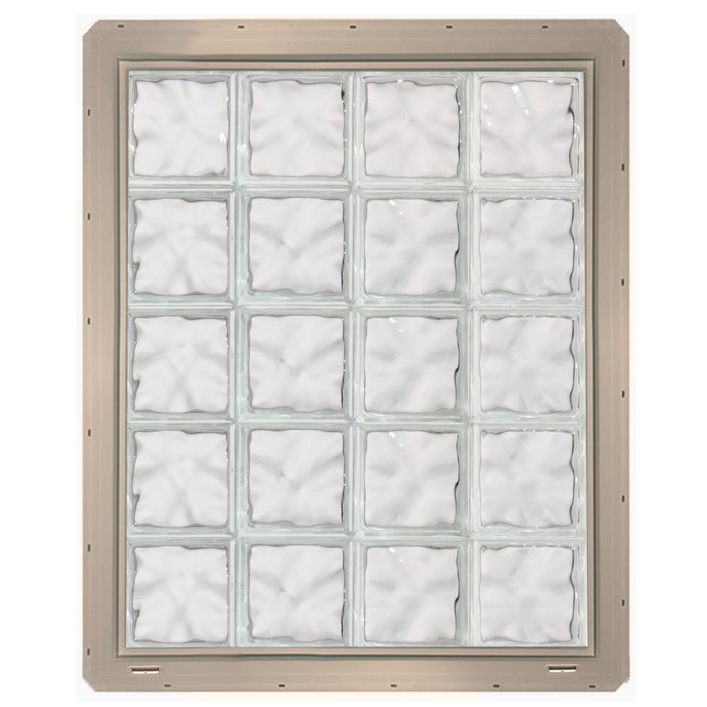 Crystalok 31 75 In X 39 25 3 Wave Pattern Gl Block Wave Pattern Gl Block Window With Clay Colored Vinyl Nailing Fin