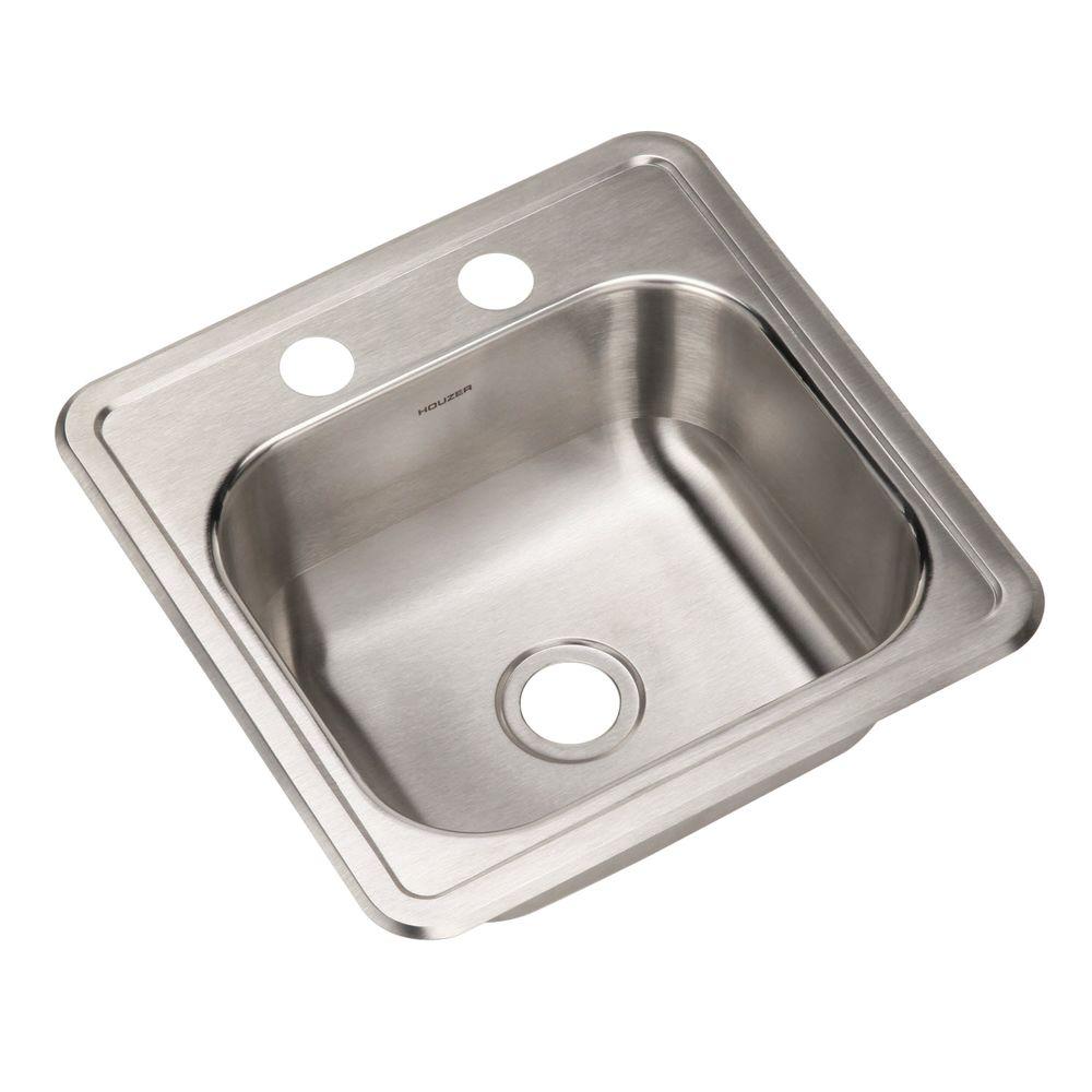 Houzer Hospitality Series Drop In Stainless Steel 15 In 2 Hole Bar Prep Single Bowl Kitchen Sink