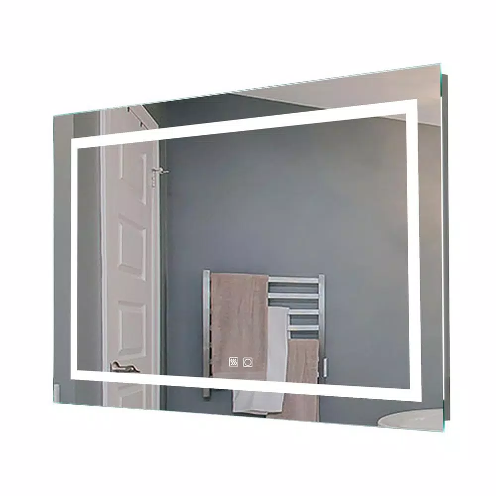 Photo 1 of 40 in. W x 24 in. H Frameless Rectangle Anti Fog Dimmable Front Lighted Bathroom Vanity Mirror with Night Light