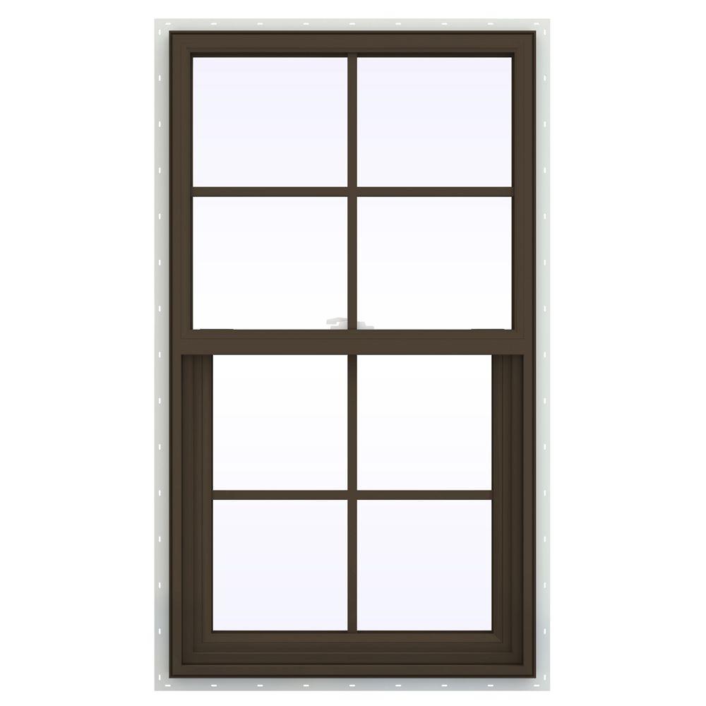 JELDWEN 23.5 in. x 47.5 in. V2500 Series Single Hung Vinyl Window with Grids Brown