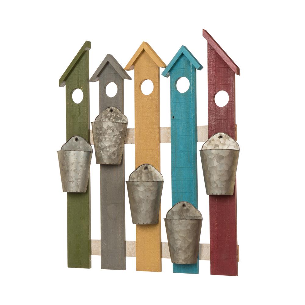 Wood Wall Planters The Home Depot 29 5 In H Multi Colored Wooden Metal Fence Planters