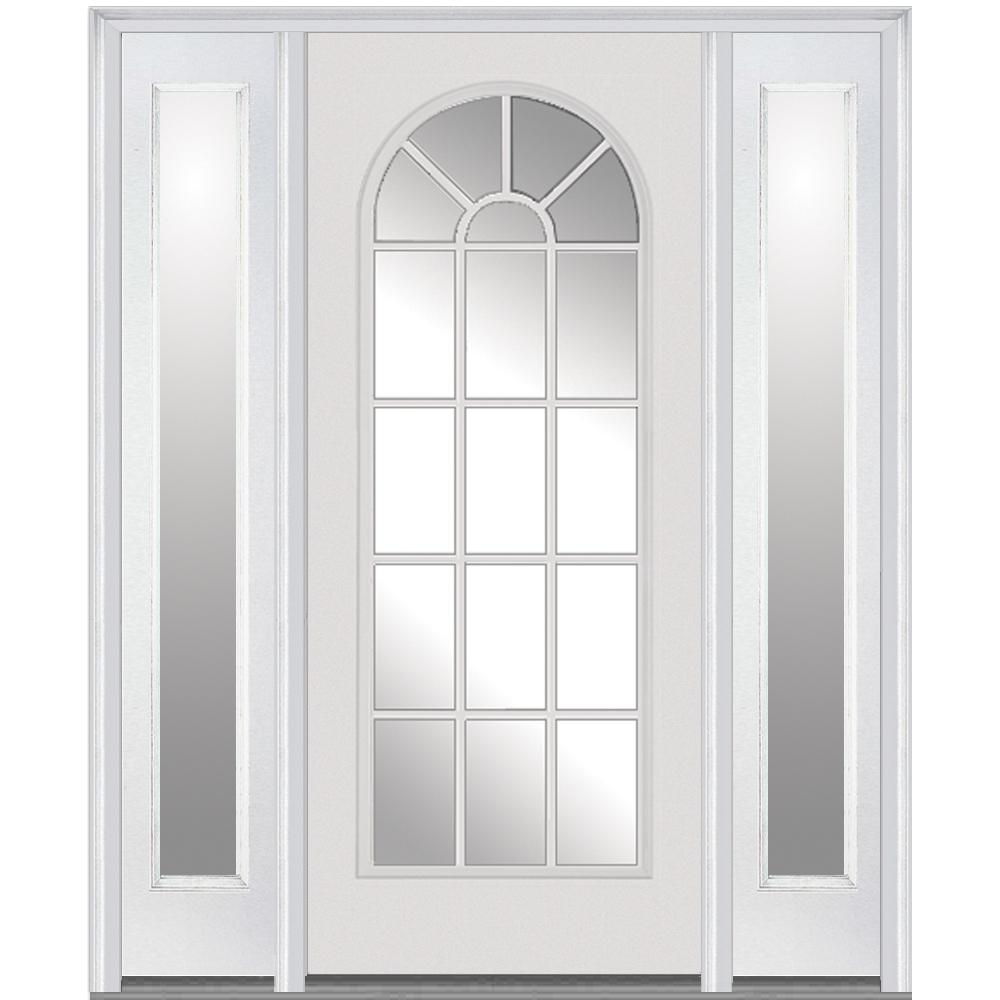 Mmi Door 64 In X 80 Classic Right Hand Full Lite Round Top Clear Painted Fiberglass Smooth Prehung Front With Sidelites