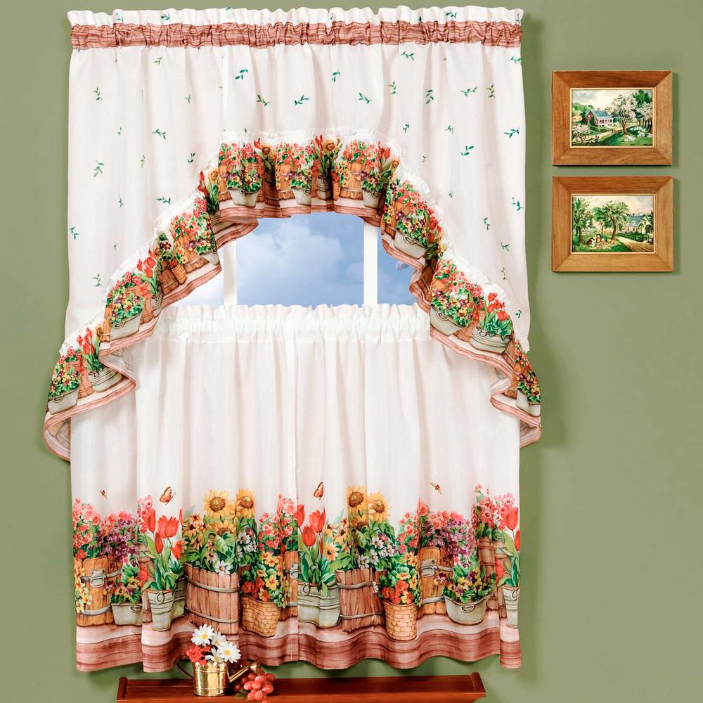 Achim Sheer Country Garden Multicolored Printed Tier And Swag Window