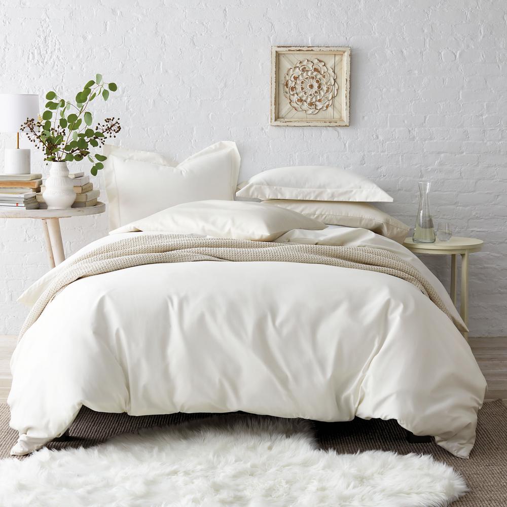 The Company Store Ivory Solid WrinkleFree Sateen Queen Duvet Cover