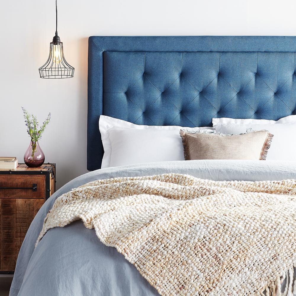 Upholstered Navy Queen Headboard with Diamond Tufting