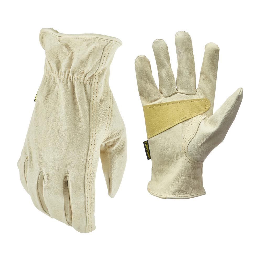 Leather Palm Work Gloves Gold Canvas Back Knit Wrist Large
