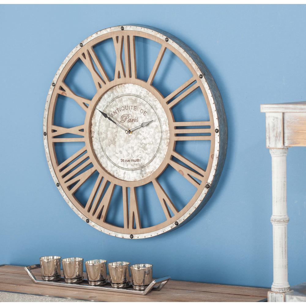 Litton Lane 20 In Rustic Round Wood And Iron Wall Clock 84213