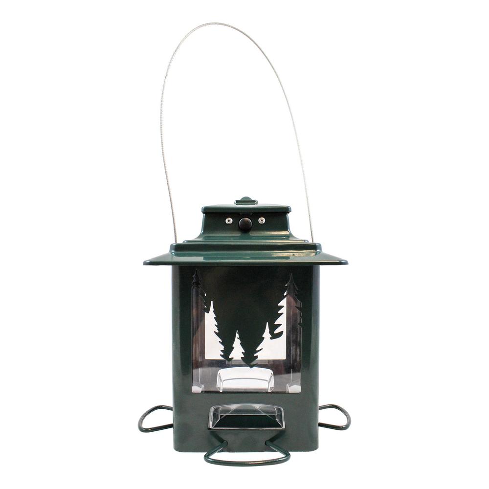 MORE BIRDS Woodland Hopper Green Metal Songbird Seed Feeder, 3.6 lbs