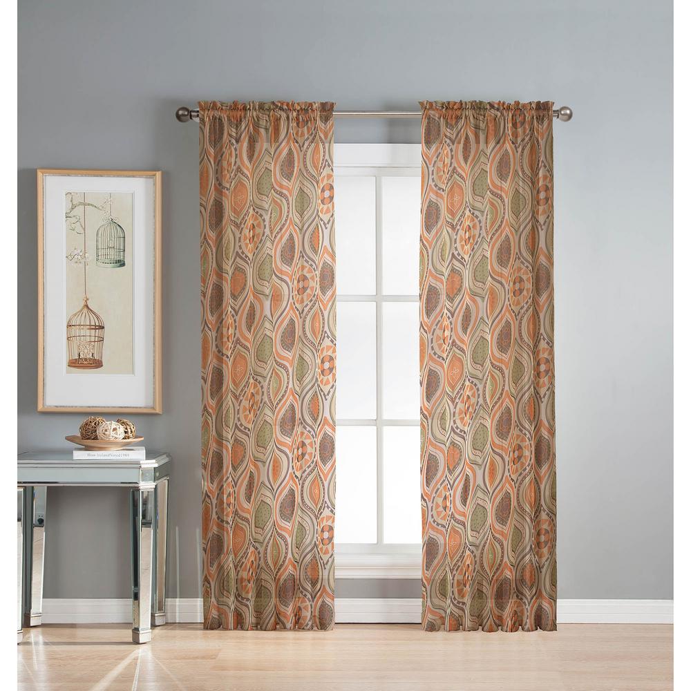 Window Elements Sheer Olina Printed Sheer 54 In W X 96 In L Grommet Extra Wide Curtain Panel In Rust Ymc005668 The Home Depot