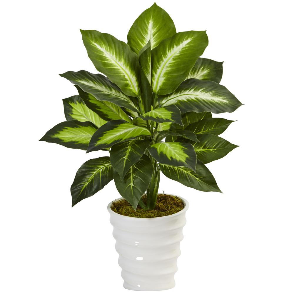 Nearly Natural Indoor Dieffenbachia Artificial Plant in Swirl Planter