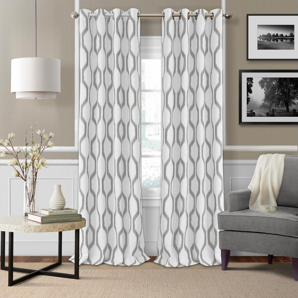 Taupe Grey Tan Window Curtain Set Geometric Lattice Design 3 Pc