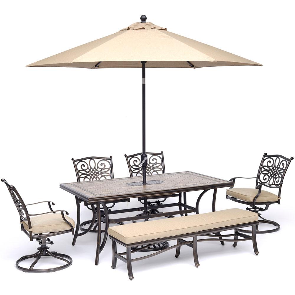 Hanover Monaco 6-Piece Aluminum Outdoor Dining Set with Tan Cushions