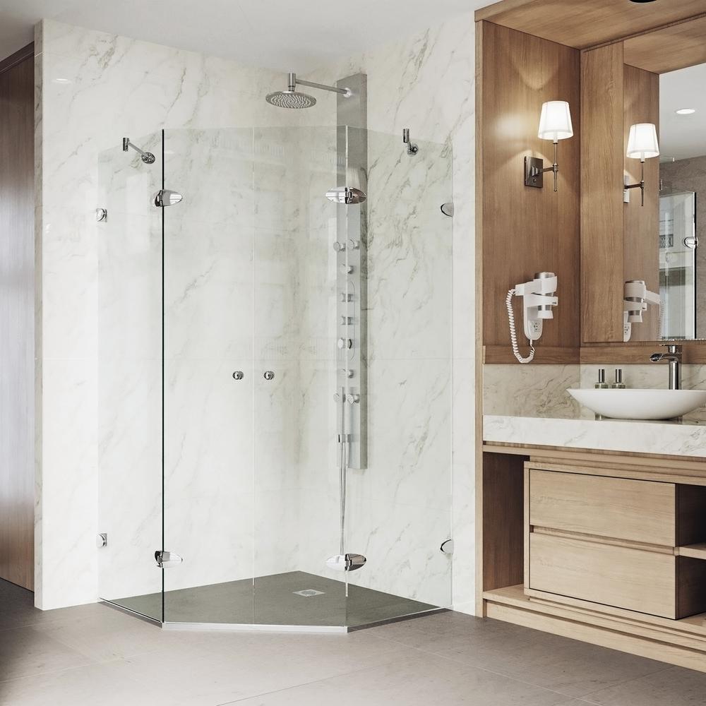 Vigo Gemini 45 625 In X 73 375 Frameless Neo Angle Hinged Frameless Neo Angle Hinged Corner Shower Enclosure In Chrome With Clear Glass