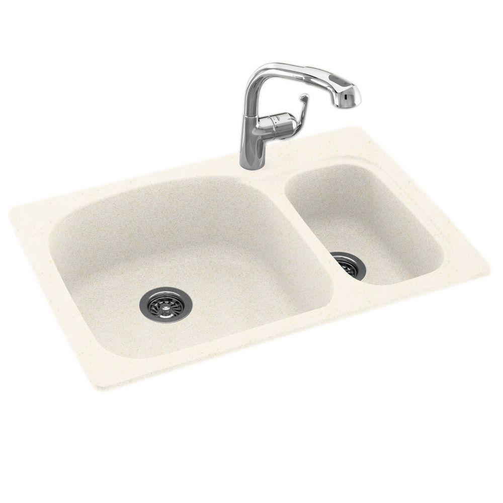 Swan Drop In Undermount Solid Surface 33 1 Hole 70 30 Double Bowl Kitchen Sink Baby S Breath