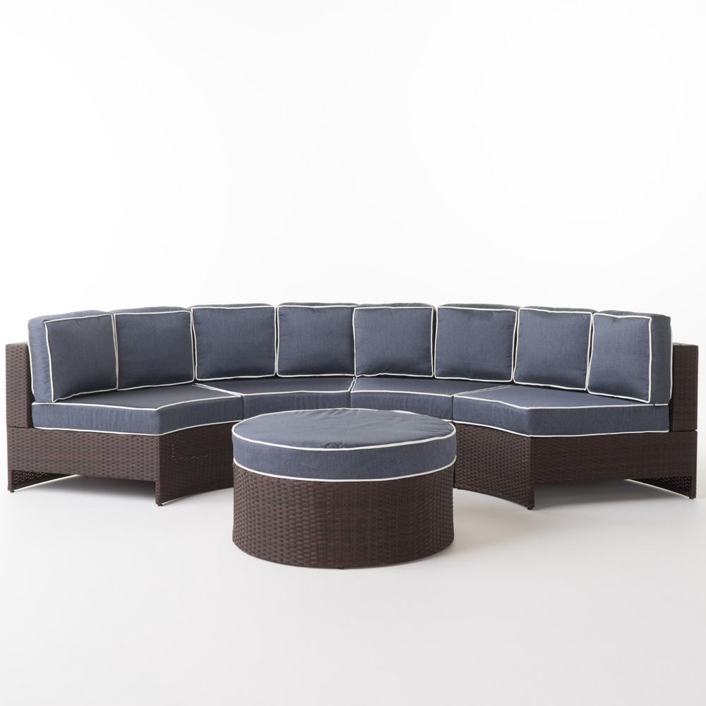 Noble House Madras Saint Luca Brown 5 Piece Wicker Patio Sectional
