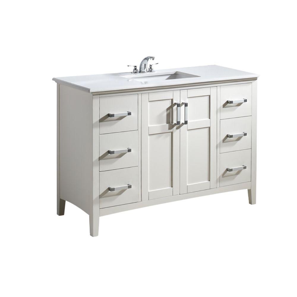 Simpli Home Winston 48 in. Vanity in Soft White with Quartz Marble ...