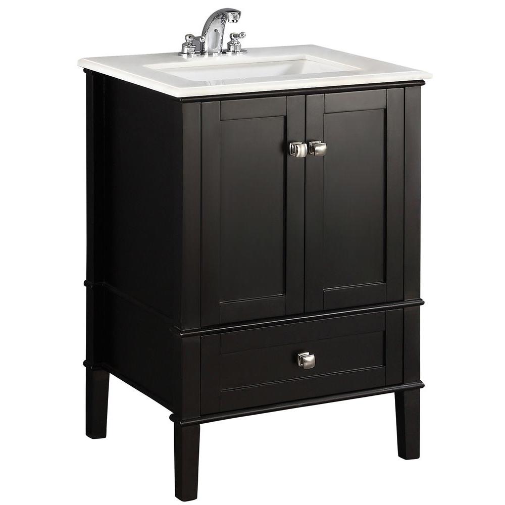 Simpli Home Chelsea 24 in. Vanity in Black with Quartz Marble Vanity Top in White and Under ...