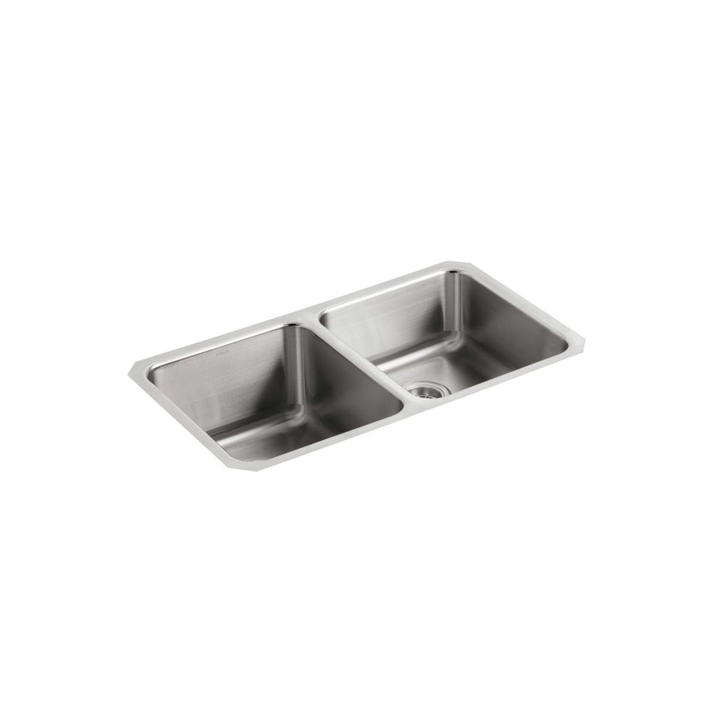 KOHLER Undertone Undermount Stainless Steel 32 in. Double Bowl Kitchen Sink, Silver