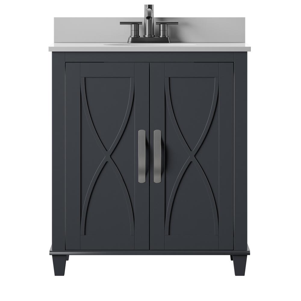Twin Star Home 30 in. W x 20 in. D Bath Vanity in Metro Gray with Top in White with White Basin