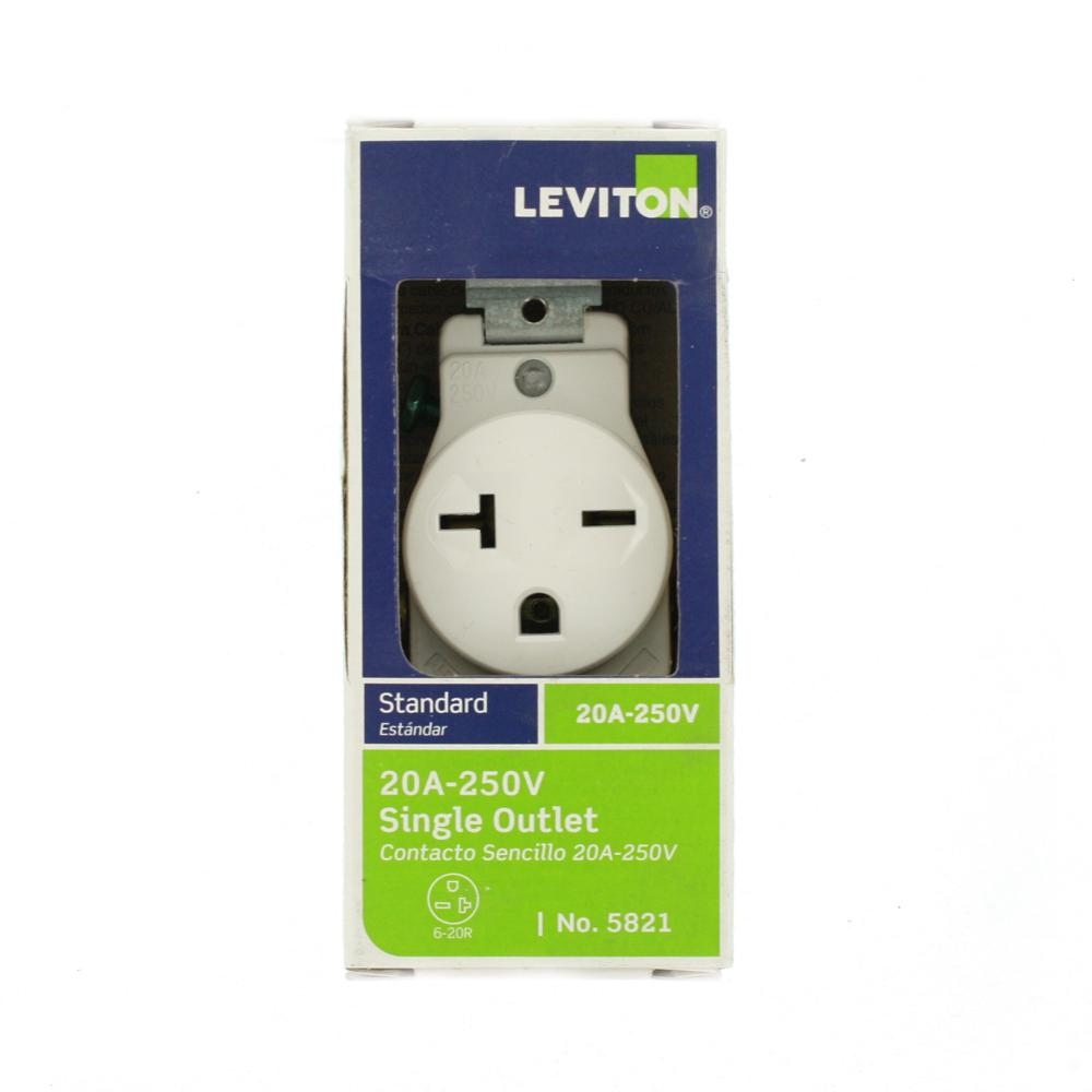Leviton Amp Commercial Grade Double Pole Single Outlet White R52 051 0ws The Home Depot